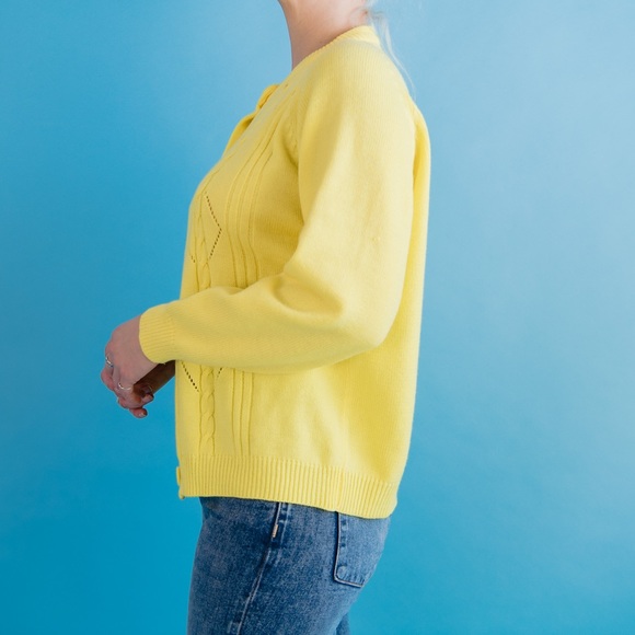 Vintage Sunshine Yellow Button Up Cardigan L - Picture 8 of 10